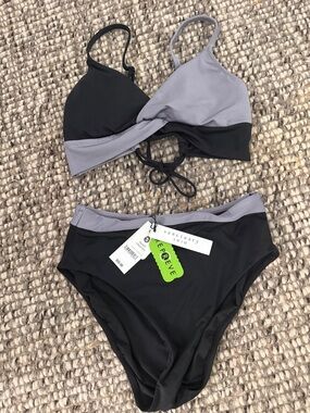 Sanctuary Black and Gray Two-Tone Bikini Set
